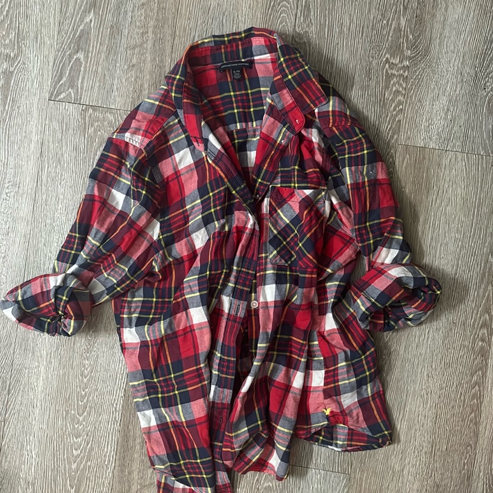 Flannel red, navy and yellow shirt